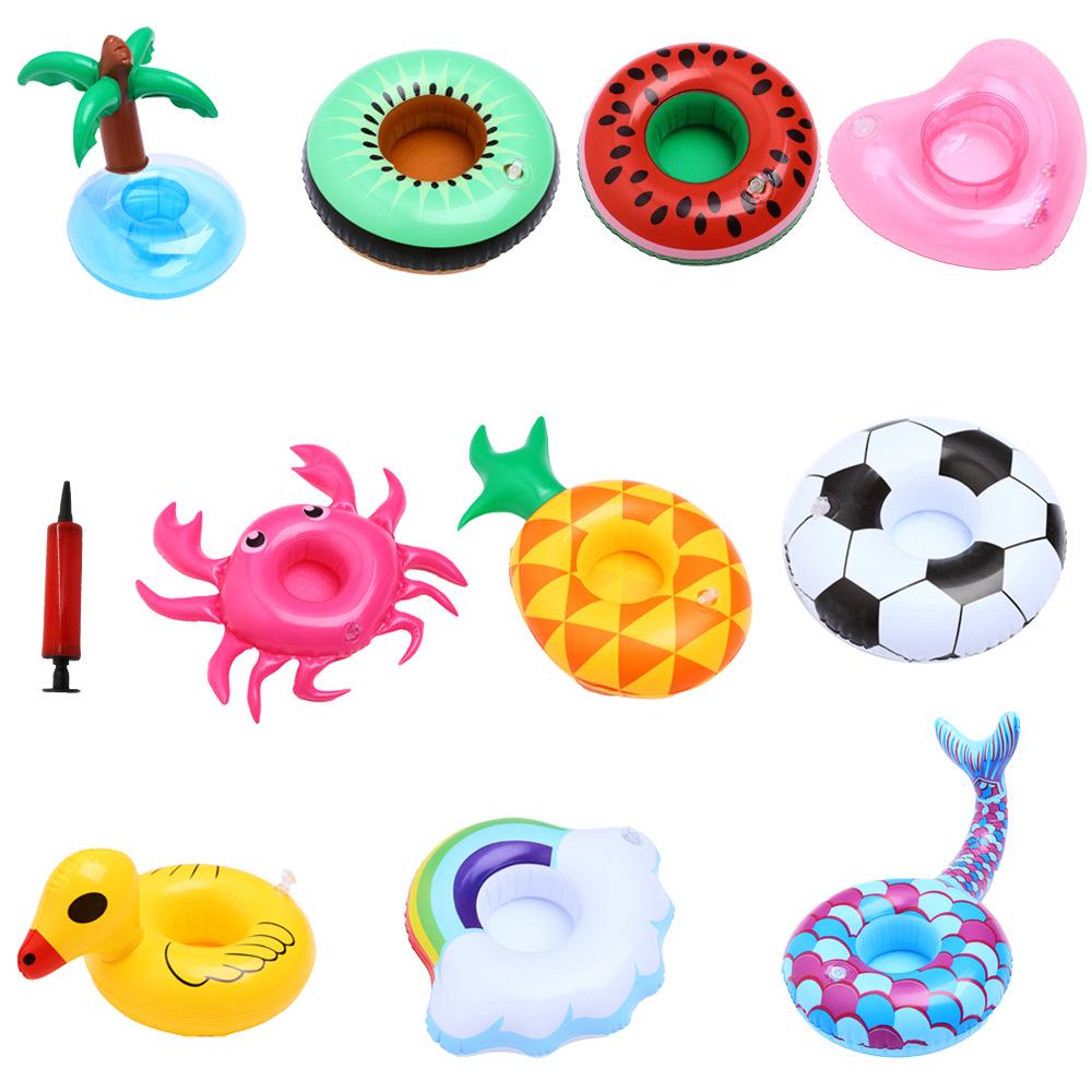 Available: Inflatable Cup Holders - Flamingo, Donut, Lemon, Watermelon, Pineapple, Crab, and Heart.