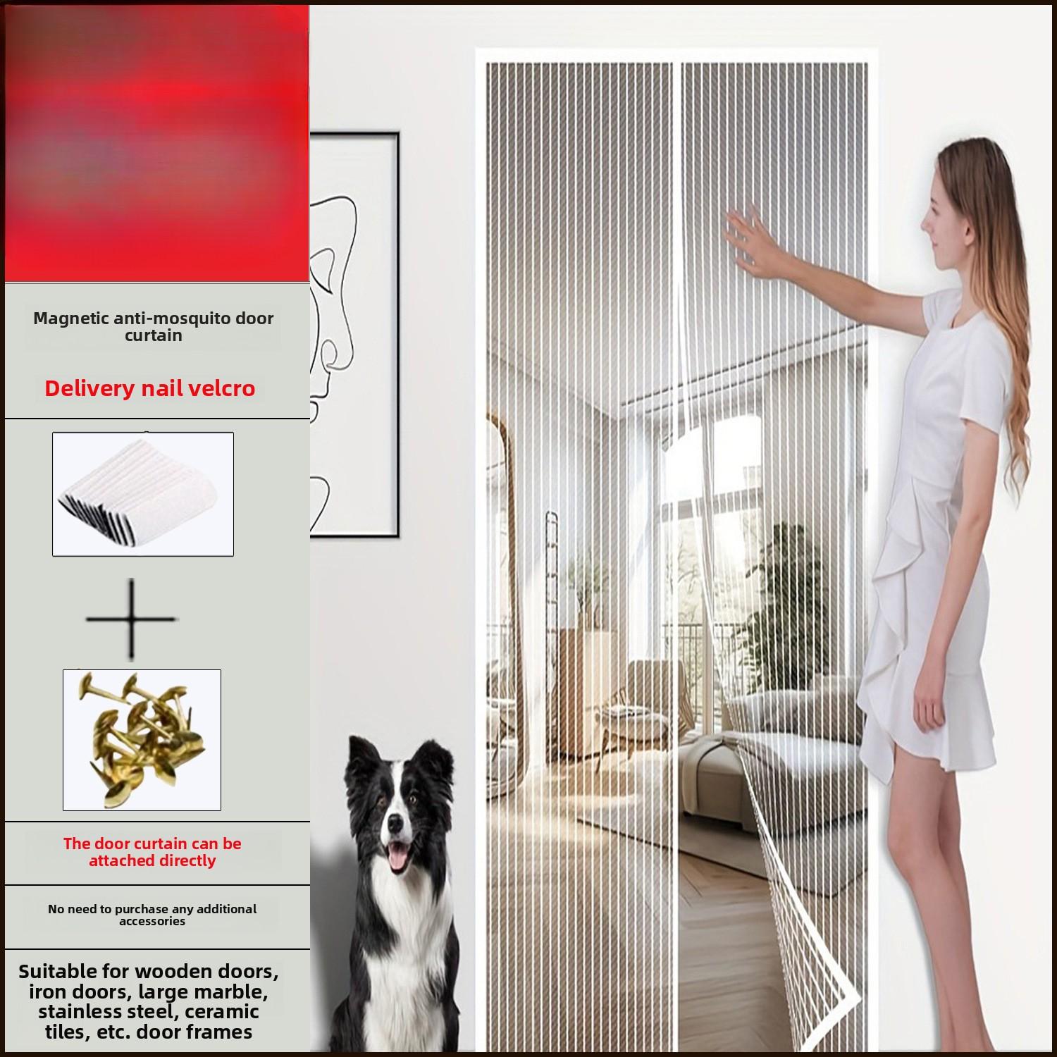 

Летняя магнитная дверь без проколов, автоматический выключатель, защита от комаров, защита от летающих насекомых, вентиляционная дверная штора, тканевый материал, для домашнего использования 80x210cm-270g белый