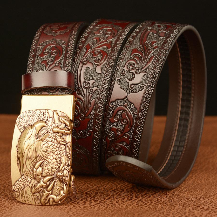 Männer Adler Schnalle Rindsleder Gürtel Qualität Legierung Automatische Schnalle Wasitbad Strap Echtes Leder Geschenk Business Beltbelt