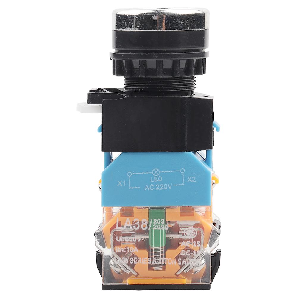 

22mm Flat Head Green Push Button Momentary Switch With LED Light 220V