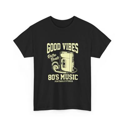 Gute Vibes Retro Kassette 80er Musik T-Shirt | Tragbares Stereo Grafik T-Shirt Baumwolle