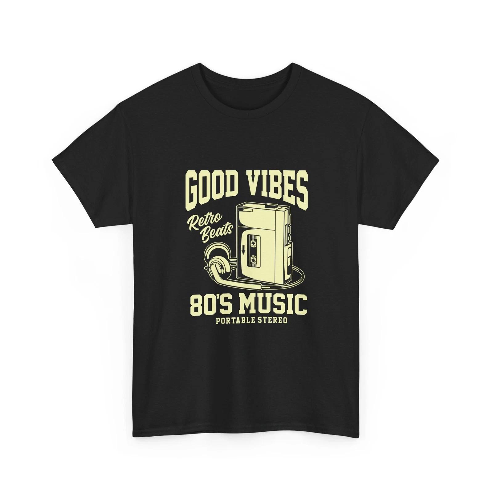 

Good Vibes Retro Cassette 80s Music Tee | Portable Stereo Graphic T-Shirt Cotton 4XL