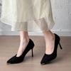 2026 Women's New High Heeled Shoes Pointed Toe Black Suede  Luxurious and Elegant Women's Shoes