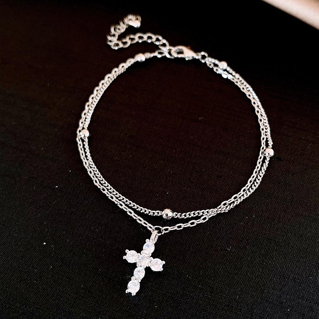 French simple double-layer zircon cross pendant bracelet light luxury bracelet exquisite versatile jewelry