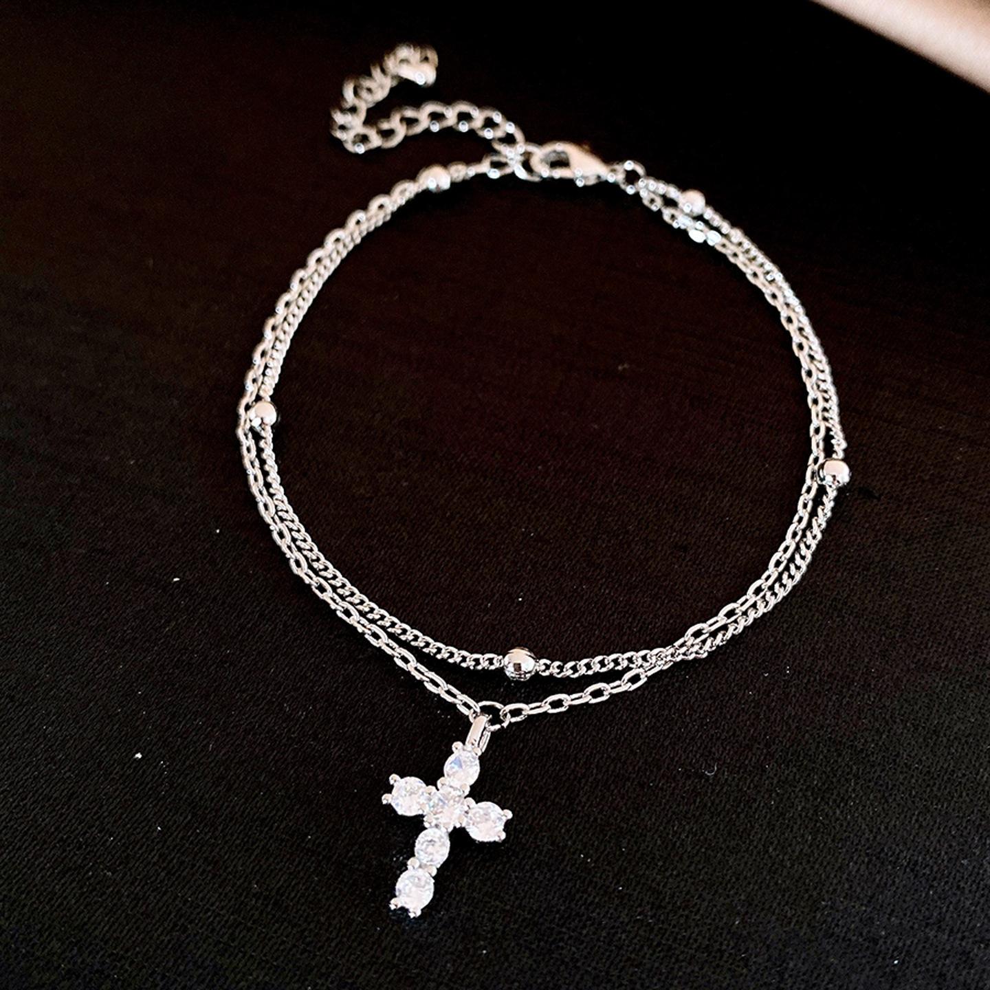 

French simple double-layer zircon cross pendant bracelet light luxury bracelet exquisite versatile jewelry