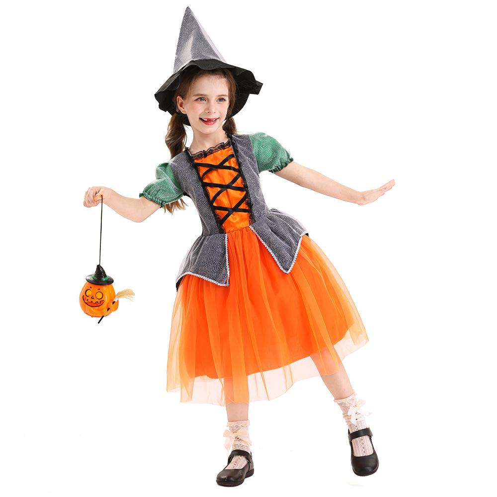 2026 Pumpkin Witch Dress for Girls Halloween Party Tutu Fancy Costume Classic Role Play Outfit