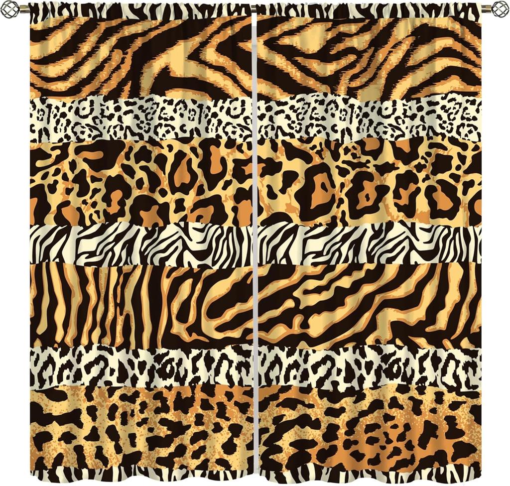 Brown Leopard Print Curtains Cheetah Safari Animal Tiger Skin Pattern Art Printed Living Room Curtain With Rod Pocket Darkening Polyester Perfect For