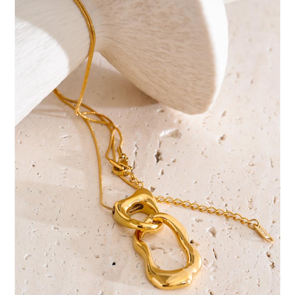 JINYOU 2033 Gold Plated Stainless Steel Abstract Geometric Irregular Hollow Pendant Necklace Jewelry