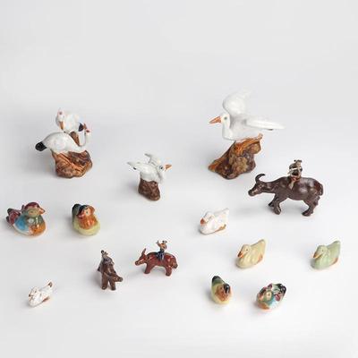 Adornos de animales de cerámica para paisajismo de acuarios: incluye pato, vaca, grulla y pato mandarín.