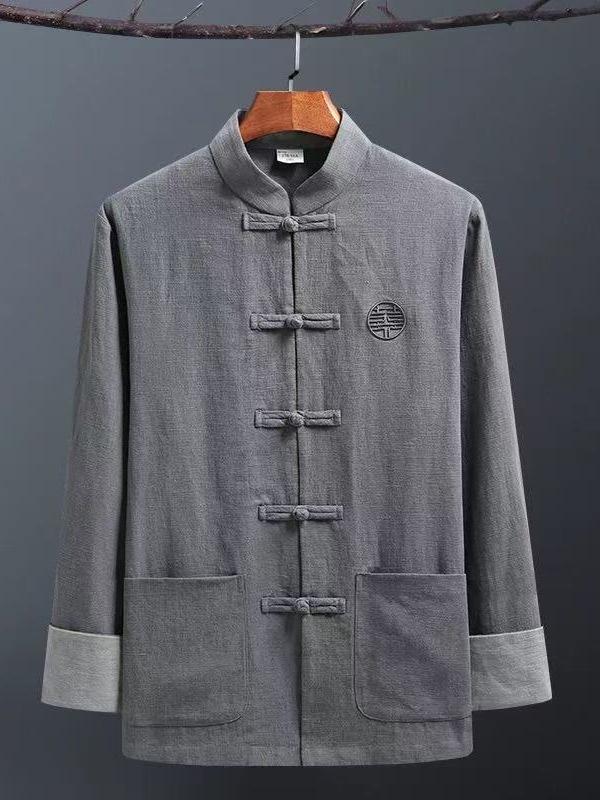 Men's Retro Chinese Tang Suit: Spring/Autumn Cotton Linen 3-Piece Set with Long Sleeve Frog Button Hanfu Coat