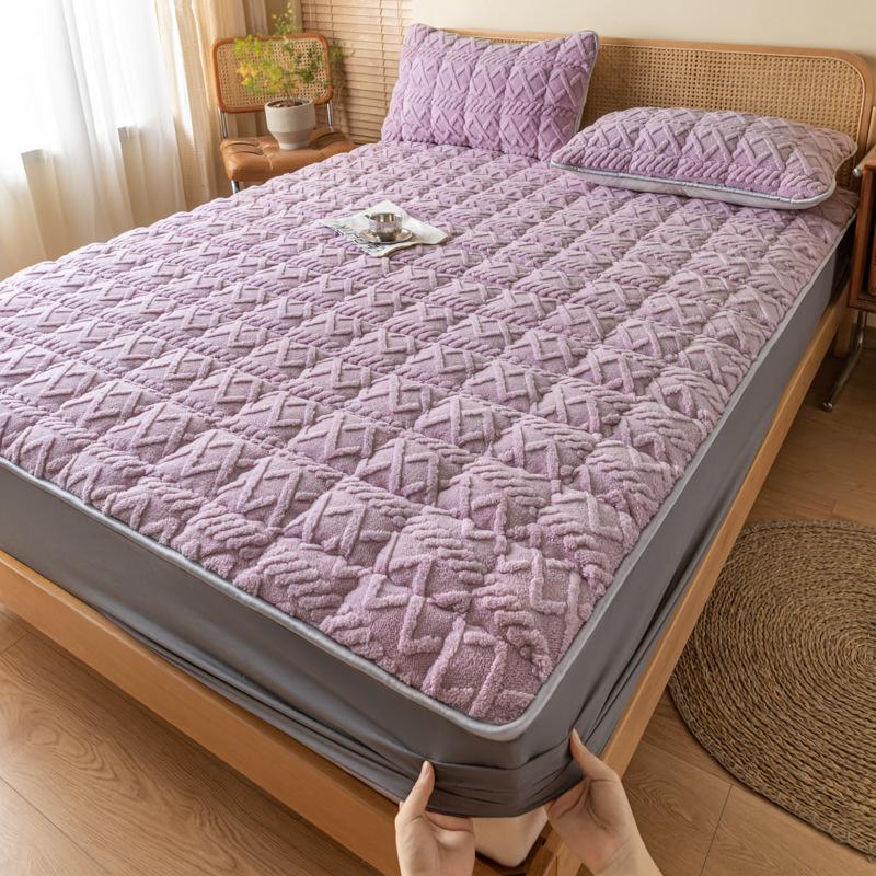 Milk Velvet Fitted Sheet, Taffeta Non-slip Massage Mattress, Simmons Protective Cover, Warm Short Velvet Bed Cover, Single Fitted Sheet