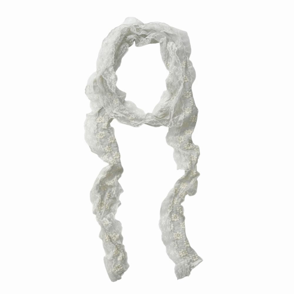 Fashion Flower Lace Neck Scarf White Beige Long Slim Ribbon Headband Versatile Lace Edge Neckerchief Spring Summer серый