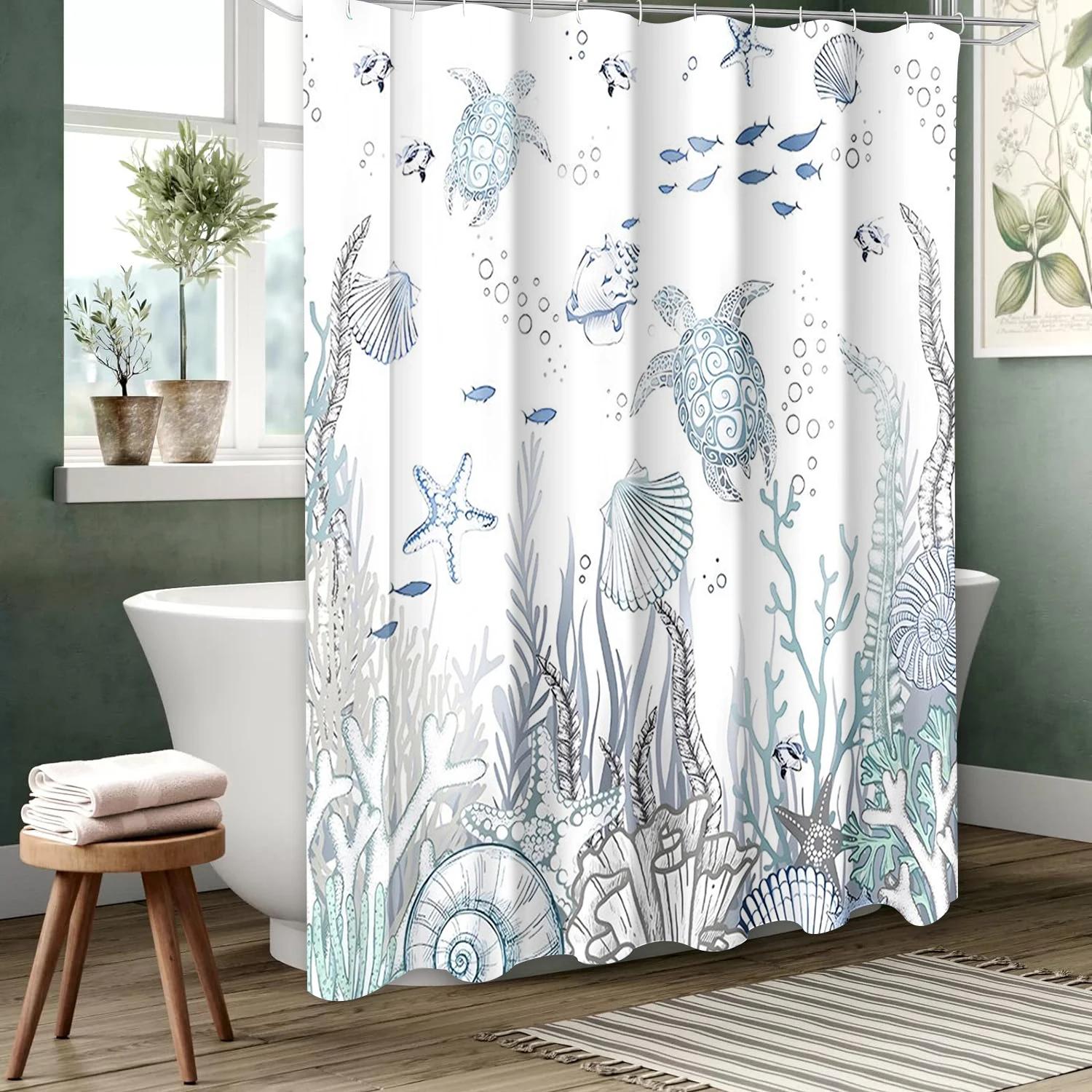 

Black And White Underwater World Bathing Curtain Bathroom Shower Curtain Waterproof With 12 Hooks Home Deco W60H190(CM)-1 Pcs