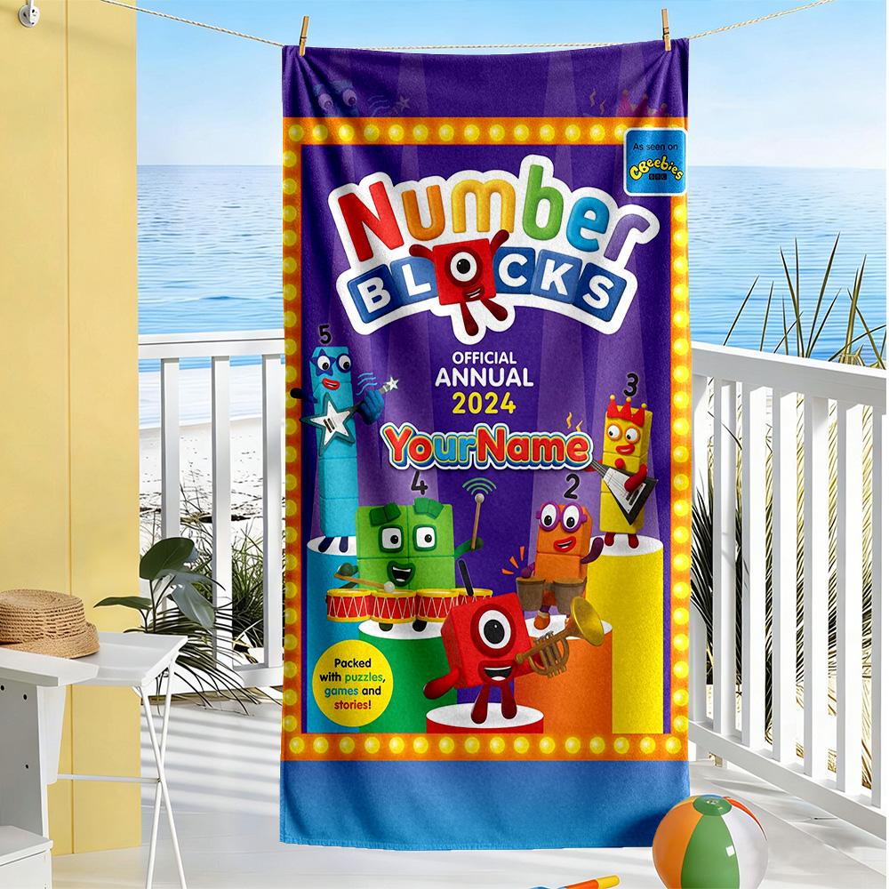 Numberblocks Customizable Name Beach Towel Soft Durable Quick-Dry Ideal for Travel Outdoor Swim Pool Yoga Surf Camping Hiking Gym Gift Holiday