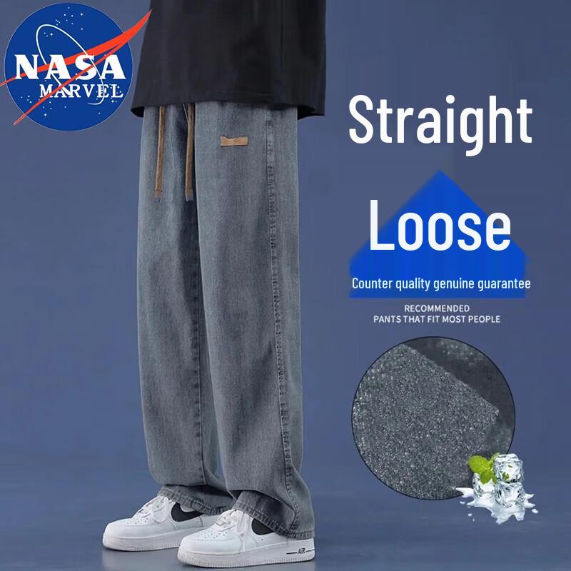 NASA MARVEL Men's American Retro Loose Straight Denim Jeans