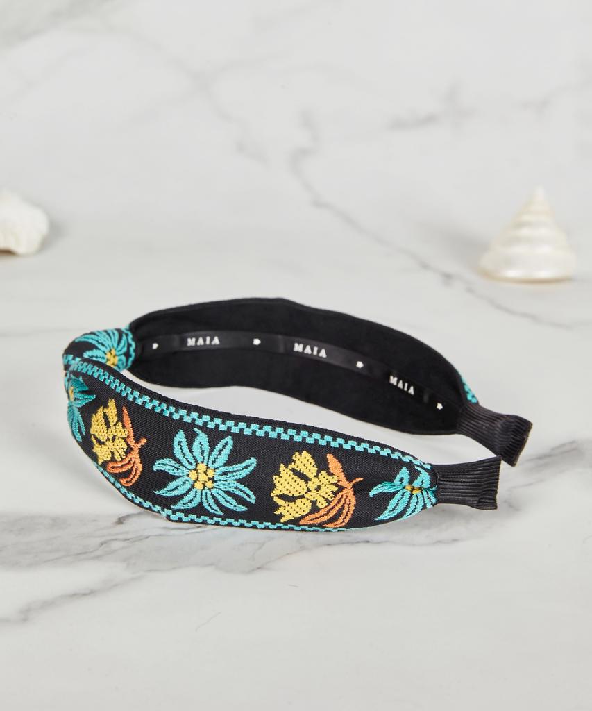 Maia Flower Jacquard Hairband - Knot Type Blue