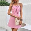2026 Valentine's Day Pink Backless Bow Spaghetti Strap Dress for Women