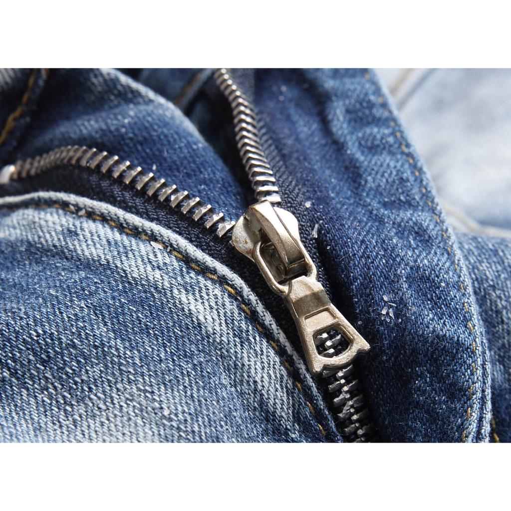 Jeans da Uomo Streetwear Blu Giovanili Gamba Dritta Lavati Usurati Elasticizzati Slim-fit Corti 3855
