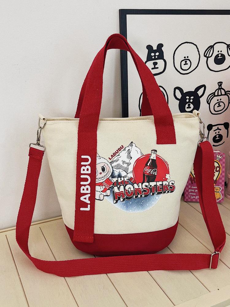Cartoon Canvas Crossbody Tote Bag: Women's Versatile Shoulder & Lunch Bag