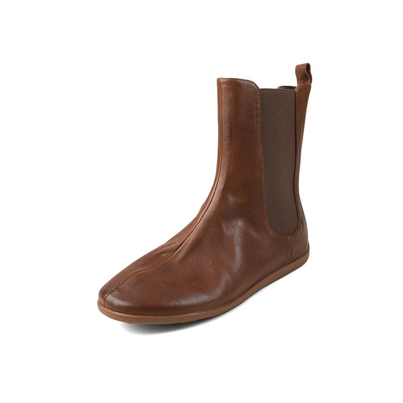 Fashion 2025 NEW Autumn Women Boots Genuine Leather Women Shoes Round Toe Flat Heel Shoes Retro Slip-on Ladies Shoes Modern Boots