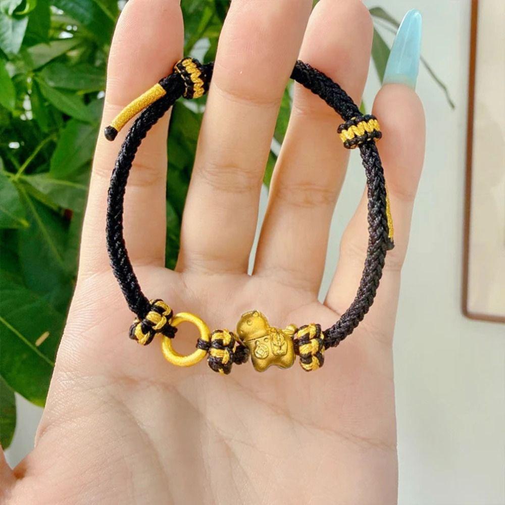 Good Luck Zodiac Metal Horse Bracelet New Year Woven Beaded Bracelet Horse Weave Hand Rope Couple