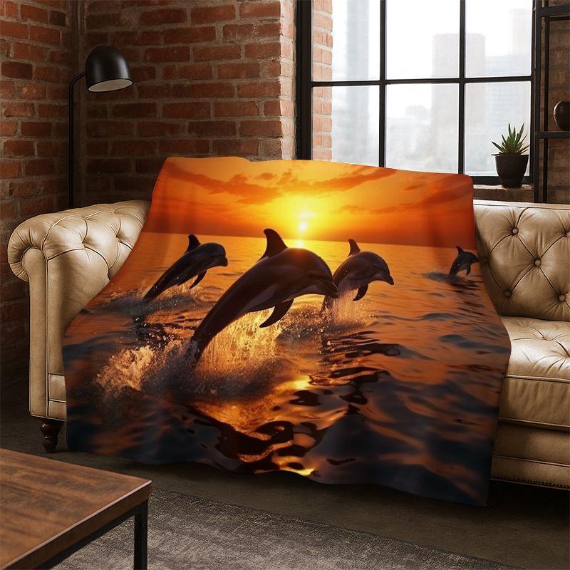 Underwater Sea World Marine Life Cartoon Flannel Blanket Soft Throw Blanket for Bedroom Living Room Bed Travel Camping Picnic