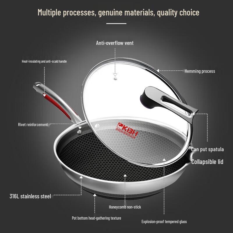 KOBACH 316L Stainless Steel Honeycomb Wok