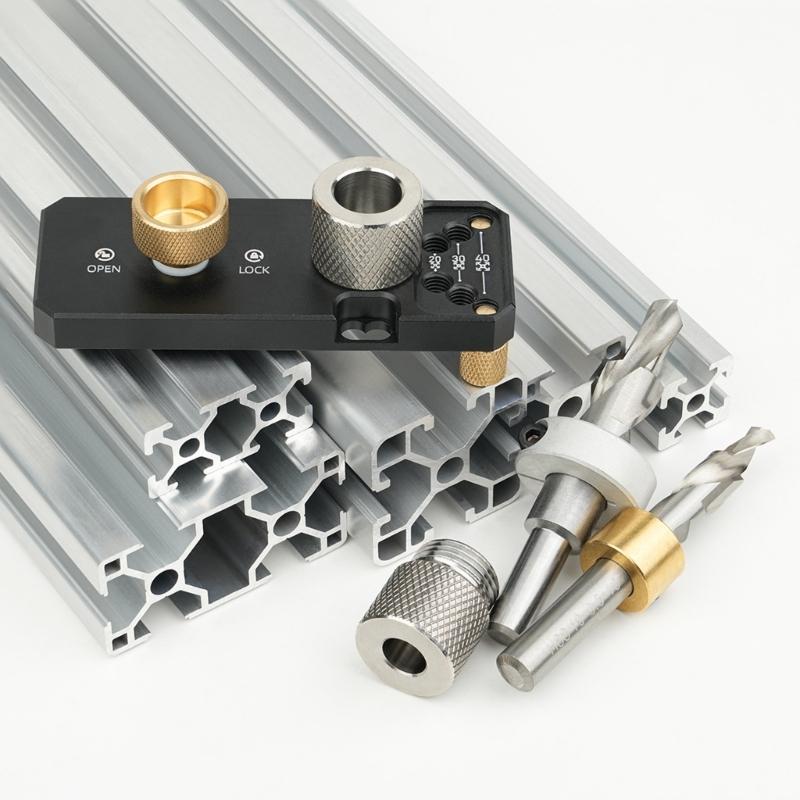 Aluminum Profiles Track Drill Guide with Sliders Countersunk Step Drill Vertical Puncher for 20 30 40 Aluminum Profiles