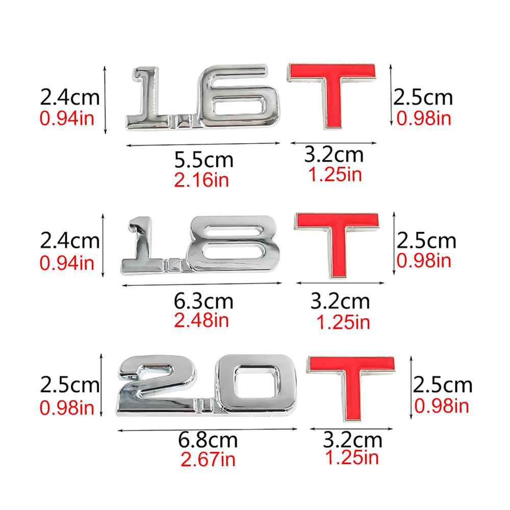 1Pcs 1.3T - 3.0T  Premium Metal Car Side Fender Rear Trunk Emblem Badge Decals for Any Vehicle