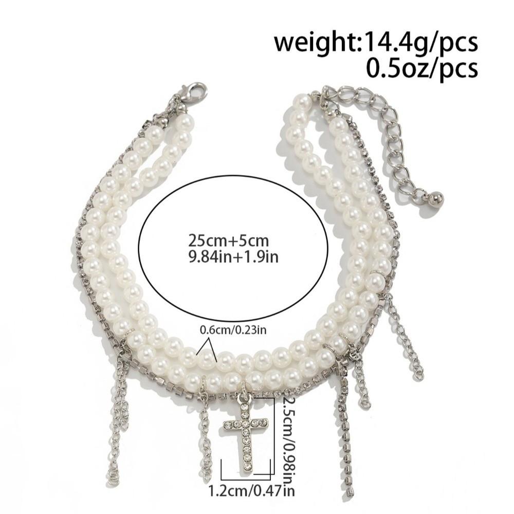 Simple Style Pearl Chain Shoe Jewelry Multilayer Design Tassel Anklet Party Jewelry Girl Jewelry