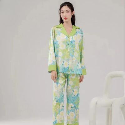 Pajamas for Women Autumn New Imitation Silk Monet Daisy Suit Silk Oil Painting Skin-friendly Floral Home Wear
