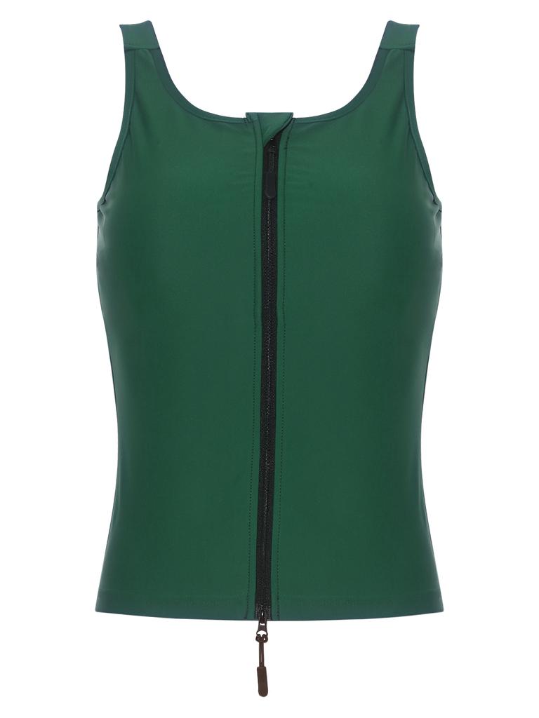 Women‘s Adaptive Swim Tank Zip Front Vest Sleeveless Press Button Straps with Removable Chest Pads for Pool Beach Activity