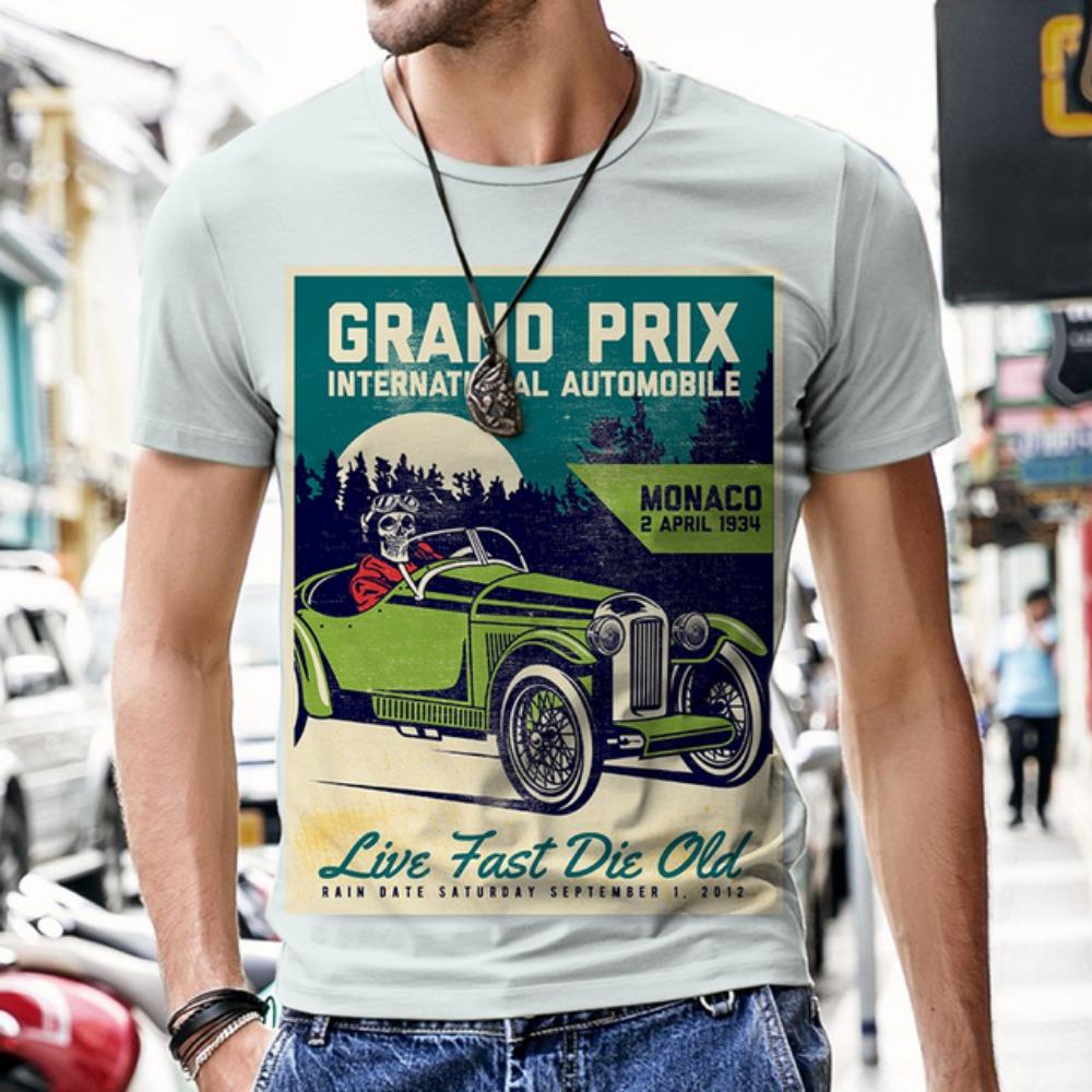 Summer Men's T-shirt Car Pattern 3D Printed Round Neck Fashion Casual Trend Short-sleeved Top Men's T-shirt Hot on the Street