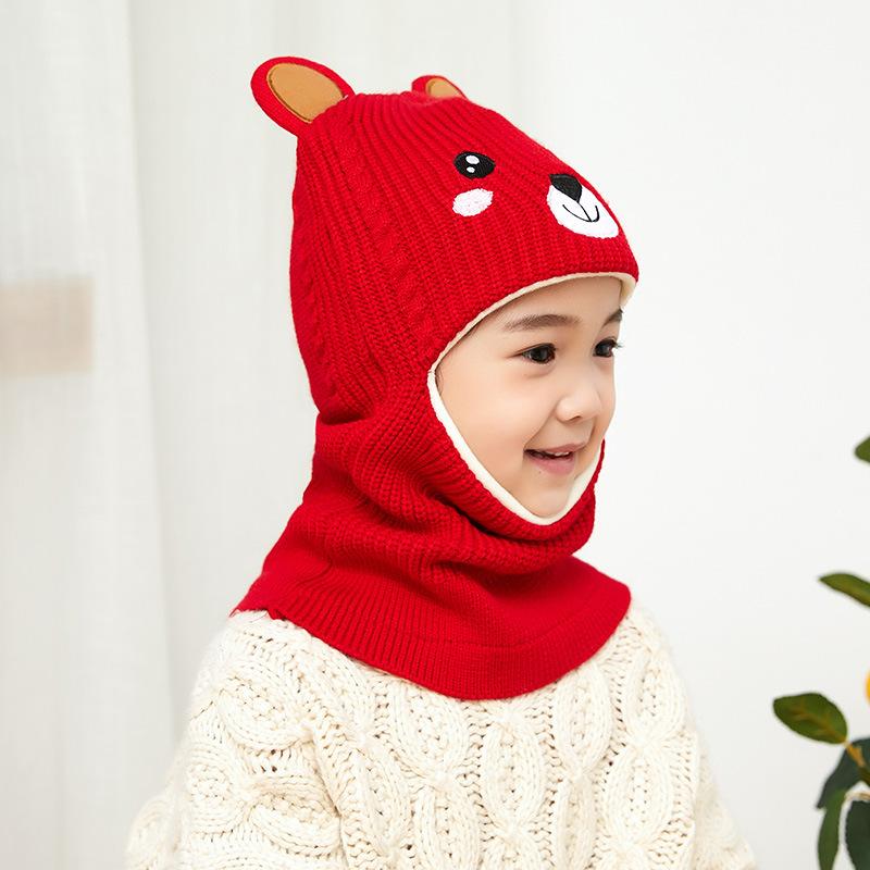 Children's Hats Autumn and Winter Girls Fleece Ear Protection Scarf Baby Winter Windproof Face Protection Integrated Wool Hat