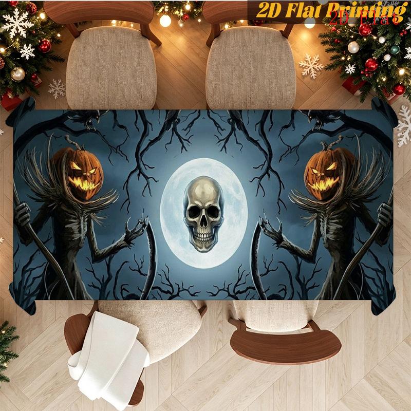 2D Plane - 1-piece rectangular tablecloth - Horrifying Full Moon Skull Lantern Pumpkinifying 2D Printed Tableclothzyc
