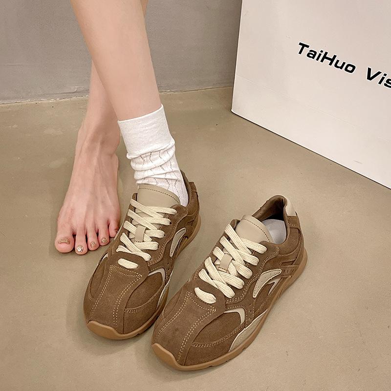 Dexun Shoes Women's 2025 Spring New Flat-bottomed Casual Sports Women's Shoes Student Little White Shoes Lightweight Running Shoes