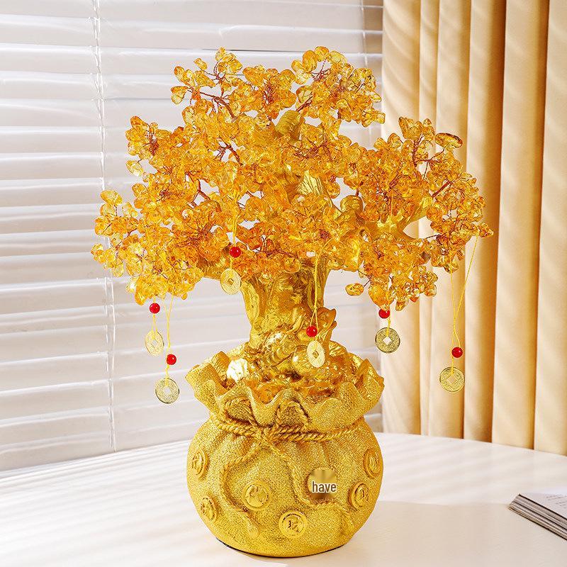 Citrine Money Tree Figurine: Attract Wealth & Fortune, Living Room & Entrance Décor