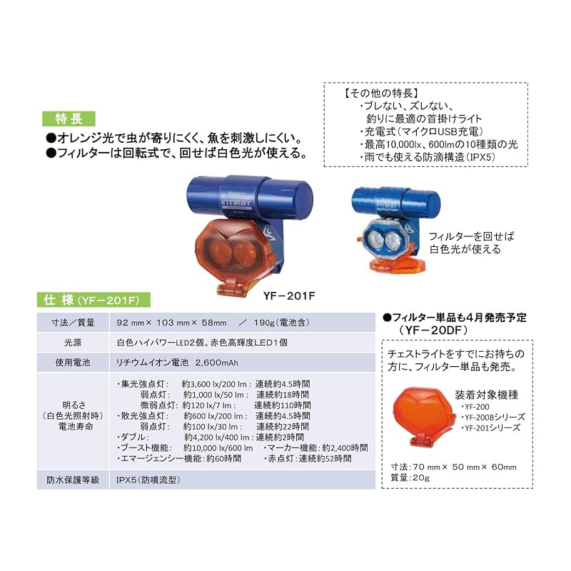Hapyson YF-201F Rechargeable Orange Filter Chest Light YF-201F
