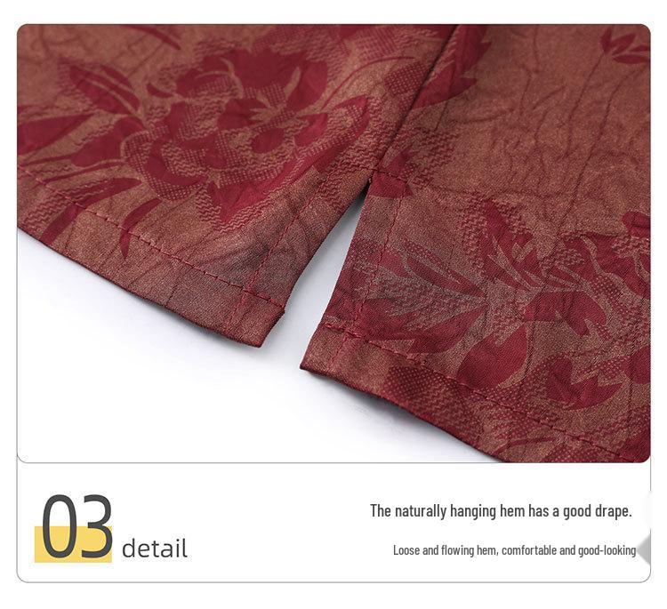 Stylish Summer Jacquard Shirt for Middle-Aged & Elderly Women - Plus Size, Nine-Sleeve, Stand-Up Collar, New Chinese Style