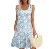 Summer Dresses For Women Beach Boho Sleeveless Printing Flowy Pocket Tshirt Tank Sundresses