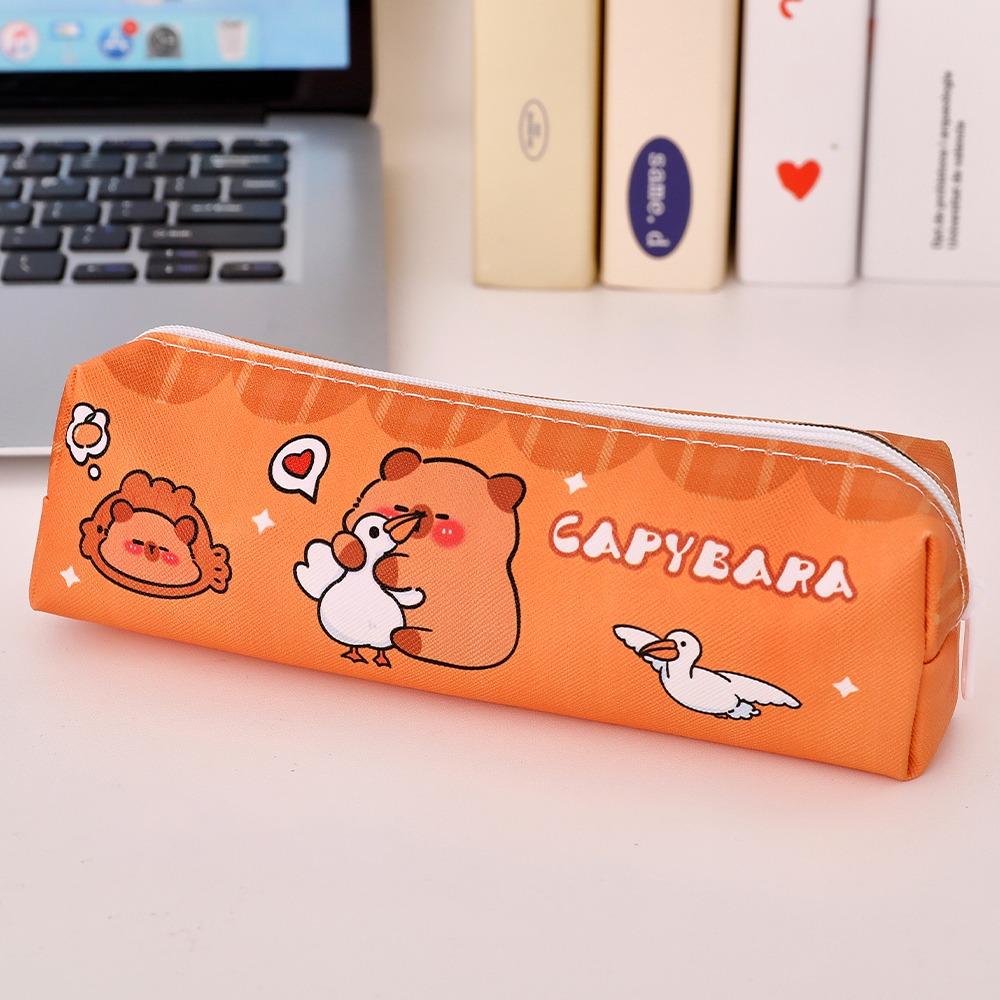 Cute PU Pen Bag Capybara Waterproof Stationery Bag Zipper Design Stationery Organizer Students