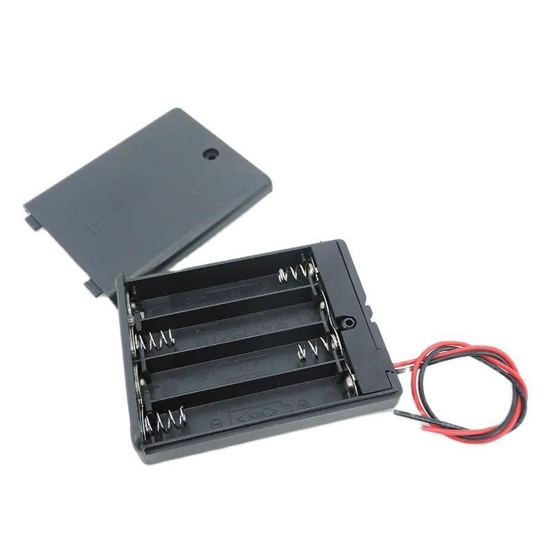 1/3pcs 4 Slot AAA 6V Battery Holder Case Box with Leads with ON/OFF Switch Cover Standard Battery Container Black