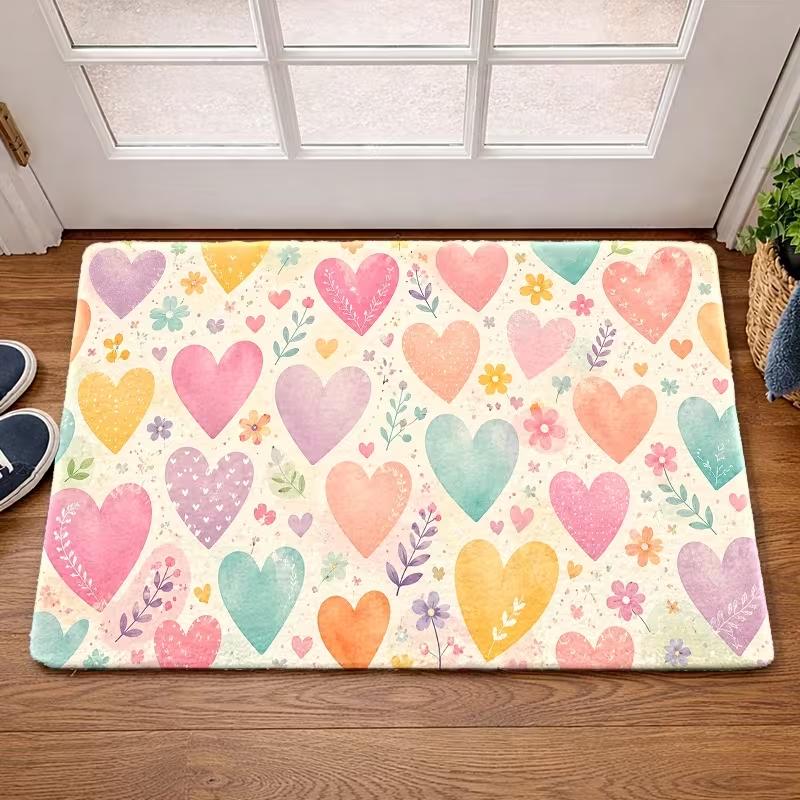 Cute Rainbow Colorful Heart Door Mat Non Slip Indoor Entrance Rug Multi Color Love Heart Pattern Doormat for Bedroom