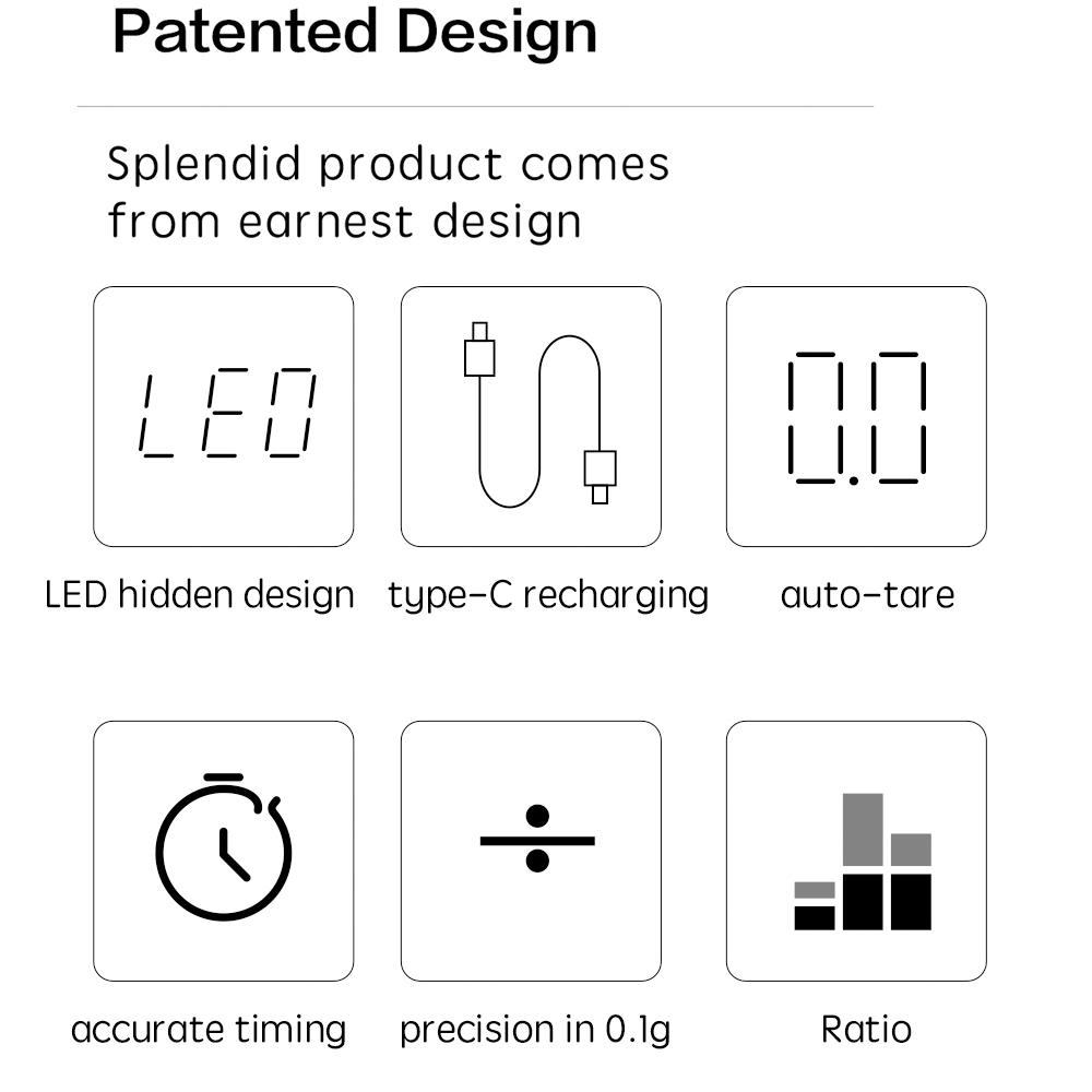 2kg 0.1g Digital Smart Drip Coffee Scale Timer Household Drip Kitchen Scales Weighing Double-row Display Weight with Timer