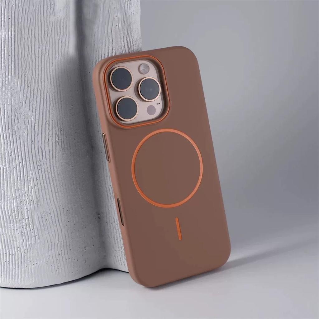 Applicable to Apple 17promax matte skin color contrast fine ring magnetic suction iPhone16 light and anti-drop mobile phone case