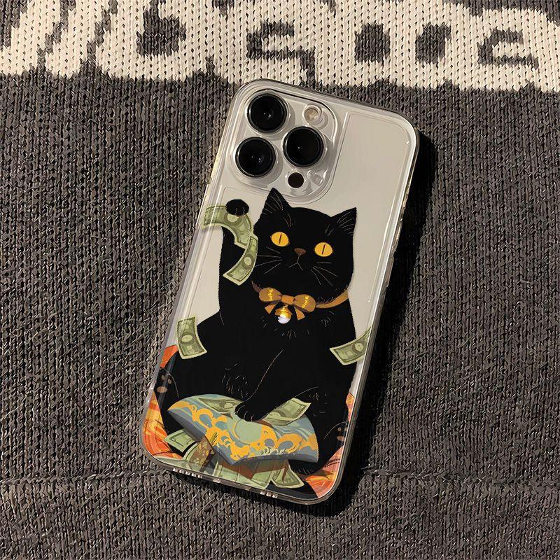 INS Cartoon Black Kitten Kitten Phone Case for IPhone 15 14 13 12 11 16 17 Pro Max 16 15 14 Plus Shockproof Transparent Cover
