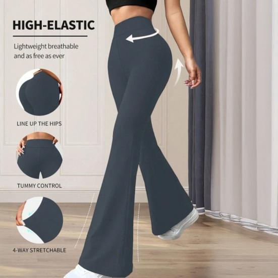 Women Pants High Waist Slim Fit Loose Leg Trousers Pure Color Yoga Running Walking Volleyball Flared Pants Everyday Wear