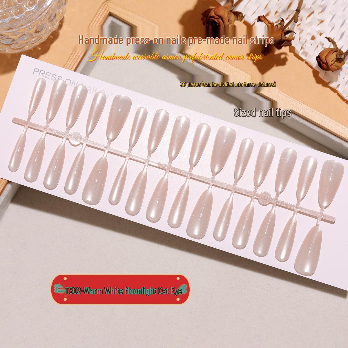 

Warm White Moonlight Cat Eye Almond Press-On Nails - Set of 30 Full Strip S/S/S