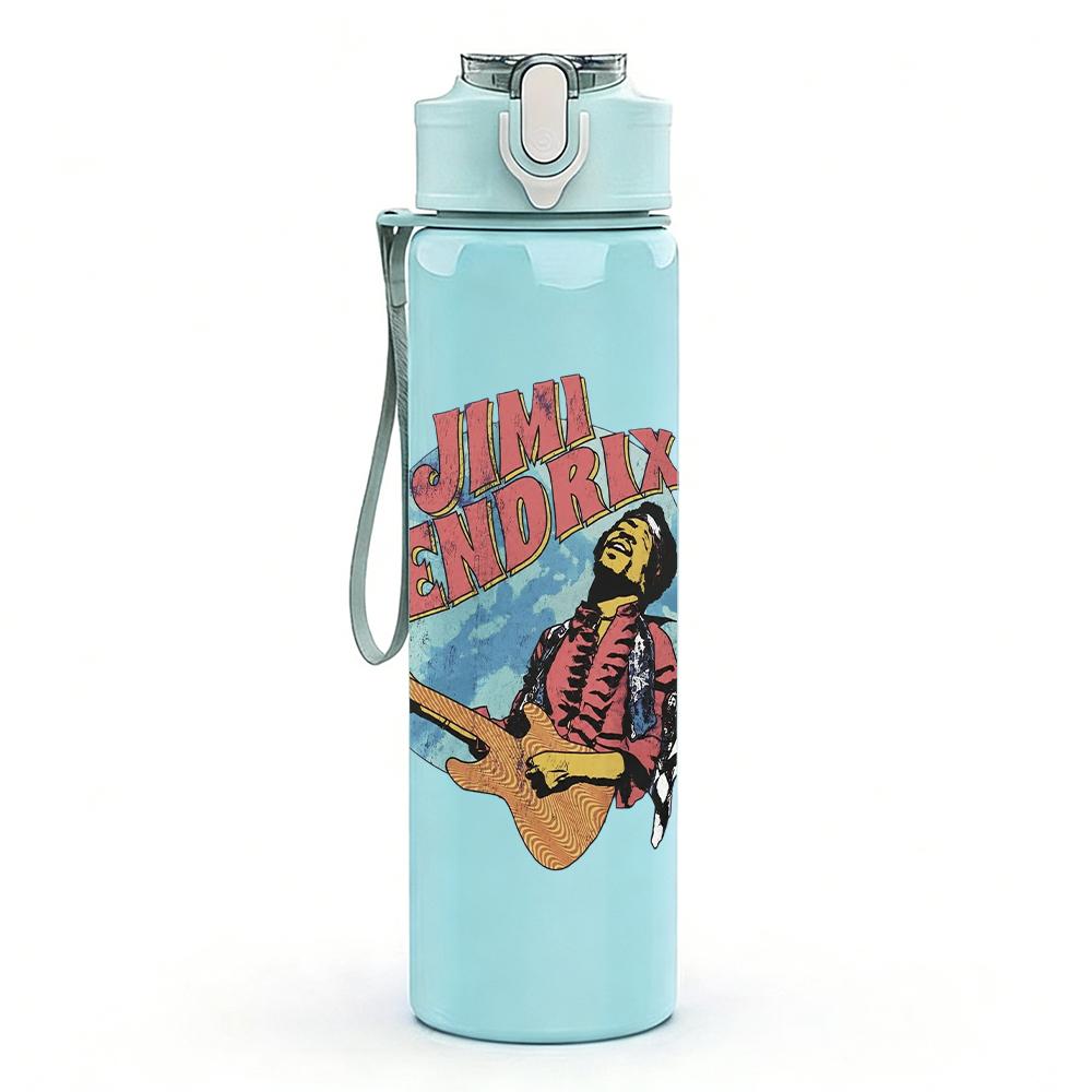 1PC Colorful band group retro print 750ml colorful plastic sports water bottle leakproof pop up lid with straw for outdoor work home use
