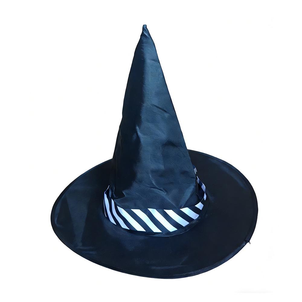 European & American Halloween Lace-up Witch Hat - Black Oxford Cloth Pointed Wide-Brim